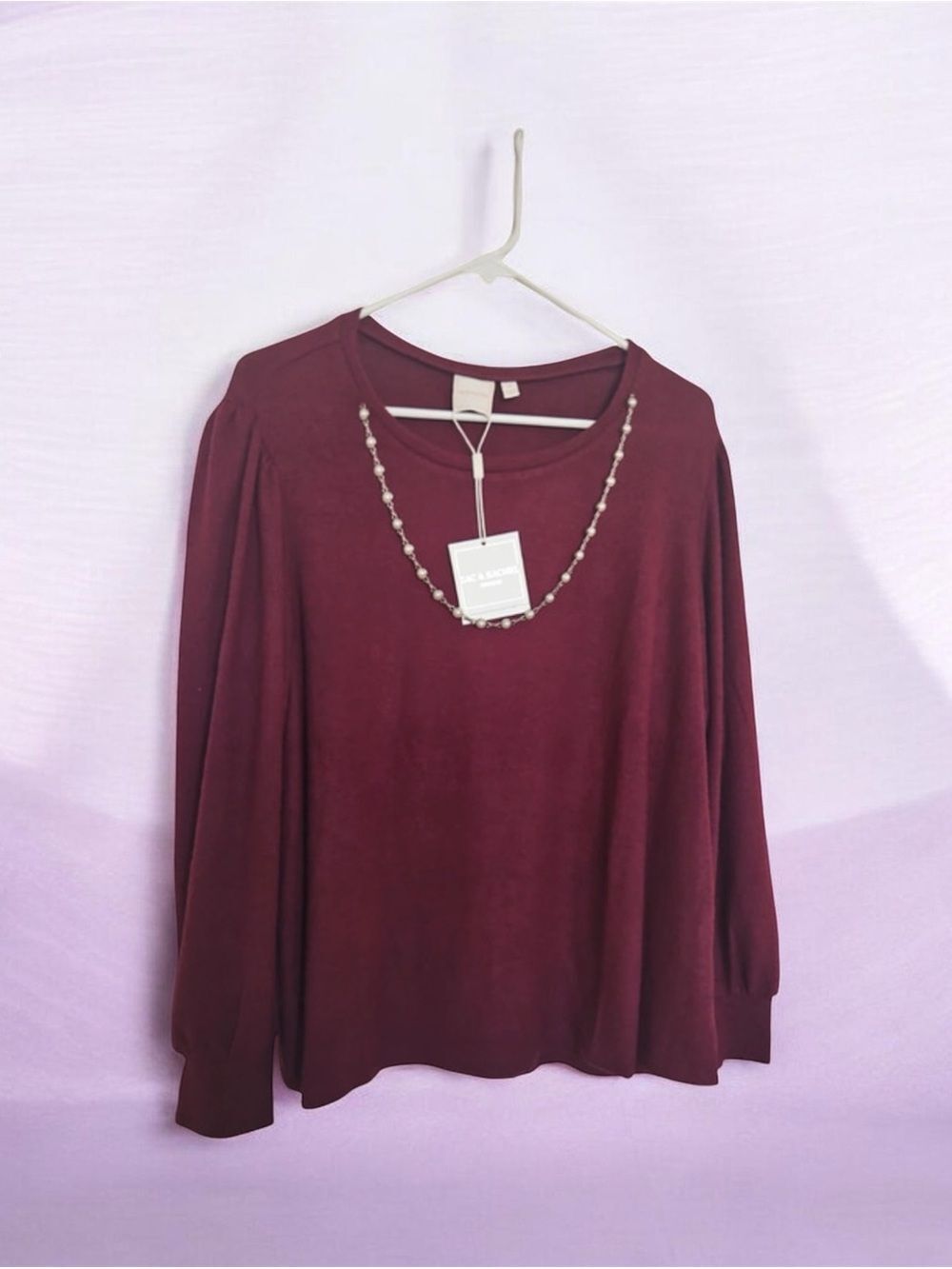 Zac & Rachel Long-Sleeve Jewel-Neck Top in Wine